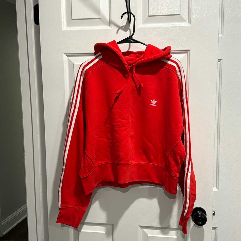 Adidas cropped bright red hoodie